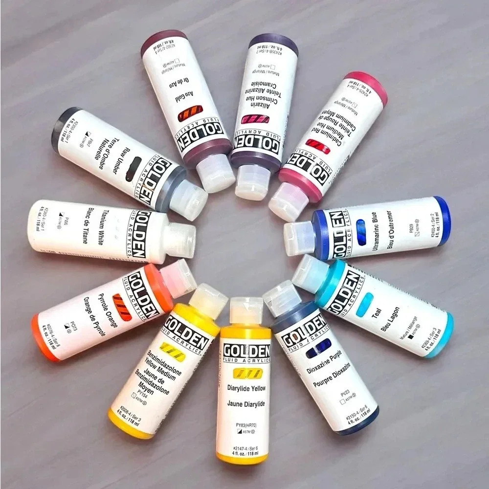 Golden Fluid Acrylic Paint Bundle of 11 Colors, 4 oz Bottles​